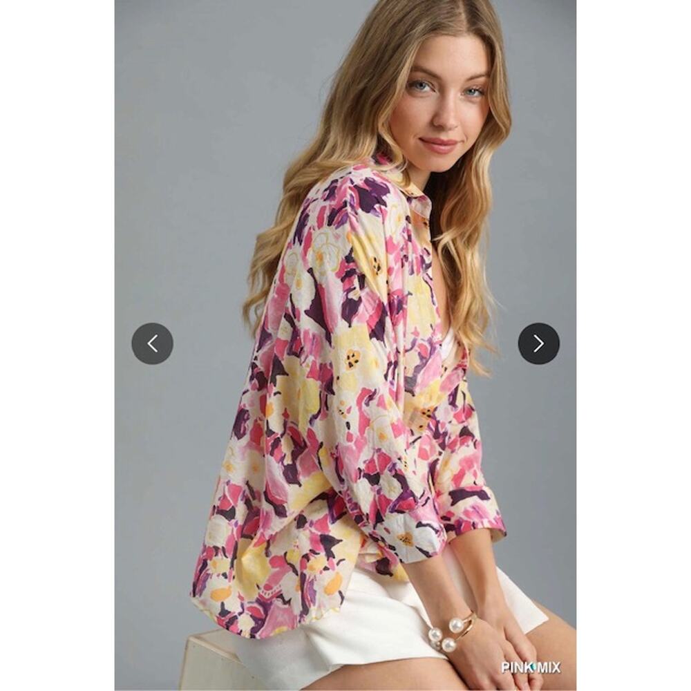 Umgee - Water Color Button-up Blouse - Large - Picture 4 of 6